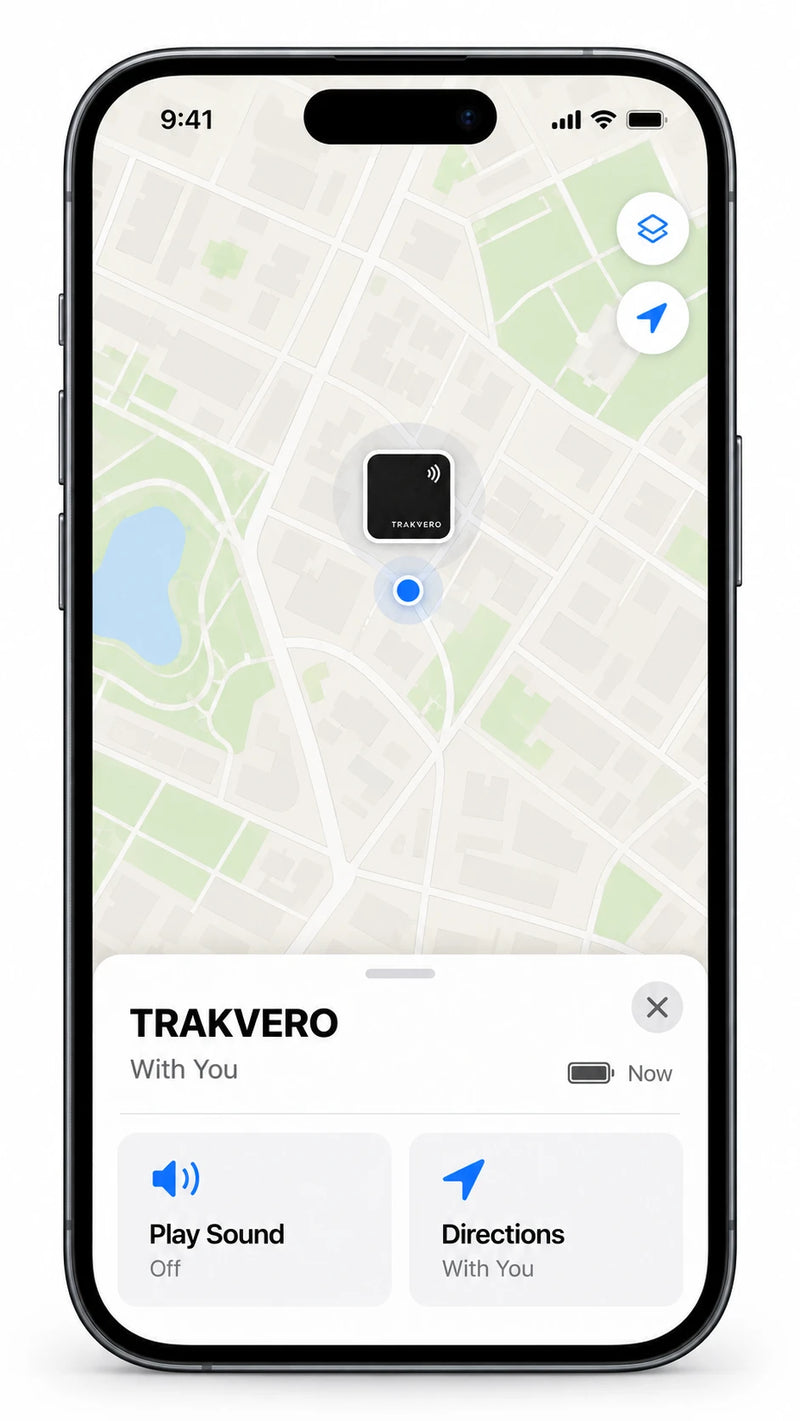 Apple Find My app showing the TRAKVERO card on a map